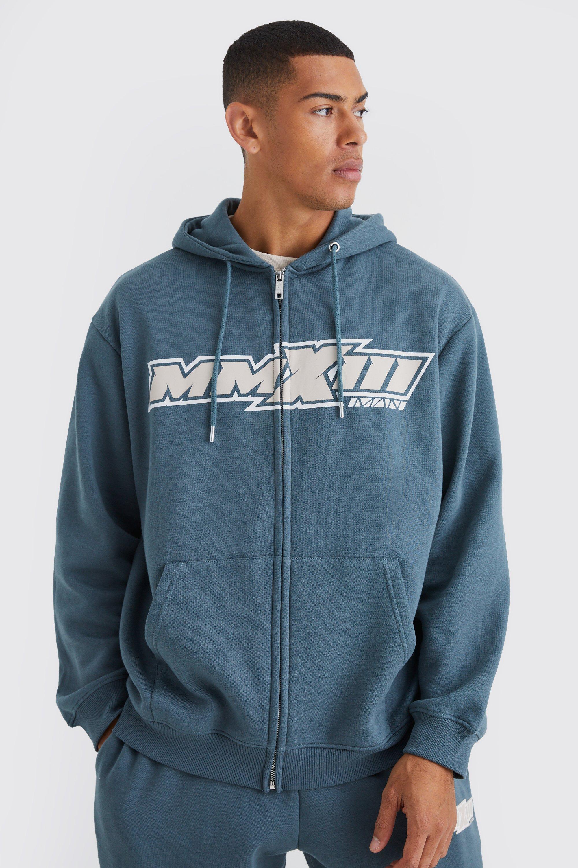 Oversized Moto Print Zip Through Hoodie boohooMAN USA